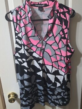 Simplicité Pink Black Gray Sleeveless Zip V-Neck Tank For Golf